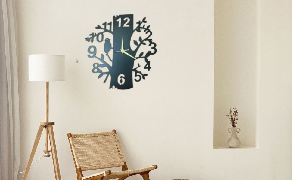 Picture of Wall Clock Tree Birds Shaped  tree with  wooden bird Laser Cut Designer Wooden Wall Clock color wooden and family black by Doob Cart Multicolor