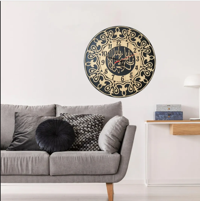 Picture of Kalmia Tayyab Wooden Islamic Clock 30.48 CM Islamic Wall Art, Islamic Home, Office, Pray Room, Living Room, Hall & Gift Decor, Islamic Decoration by Doob Cart Multicolor