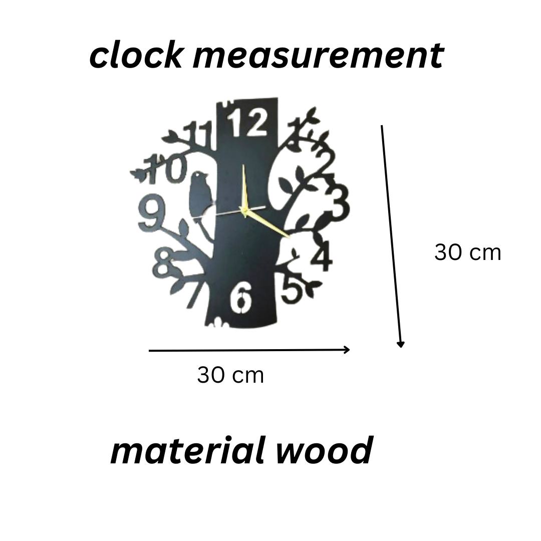 Picture of Wall Clock  Black Tree Birds Shaped Laser Cut Designer Wooden Wall Clock. by Doob Cart Wood