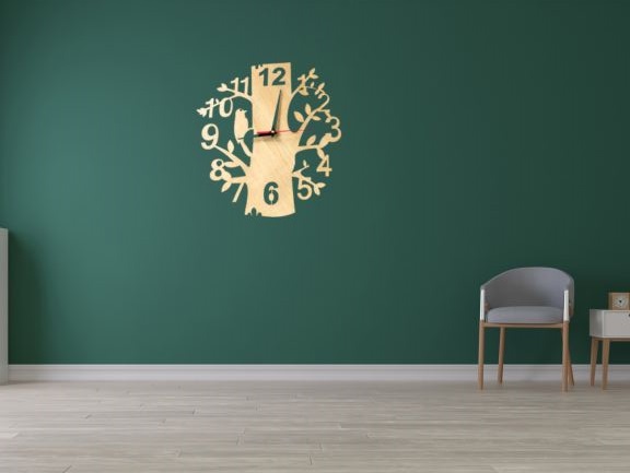 Picture of Wall Clock  Black Tree Birds Shaped Laser Cut Designer Wooden Wall Clock. by Doob Cart Wood