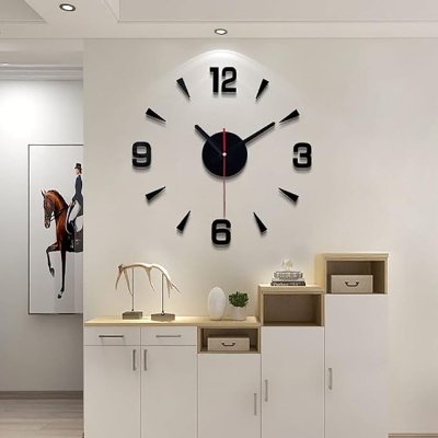 Picture of Luxury Decor 3D DIY Wall Clock,Round Stylish Modern Wall Clock,Battery Operated Non-Ticking Hanging Clocks,for Office,Dining Room,Class Room  30 cm by Doob Cart