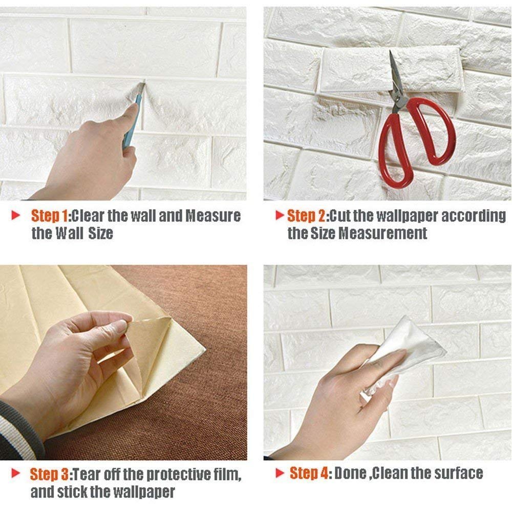 Picture of 1 PC Length = 2'.5" Feet / Width = 2'.3" 3D Stickers White Self Adhesive Foam Wall Sticker, For Ideal To Decorate Bedrooms by Doob Cart White