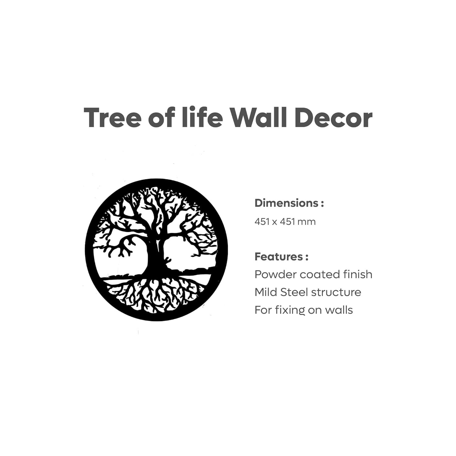 Picture of Luxury Decor Tree of Life  Round Wall Decor Hanging Modern Art Powder Coated Finish | Home Decor Frames for Wall Ideal for Bedroom, Living Room, Bathroom, Balcony, & Gallery - Black(45.1 x 45.1 Cm) by Doob Cart Black