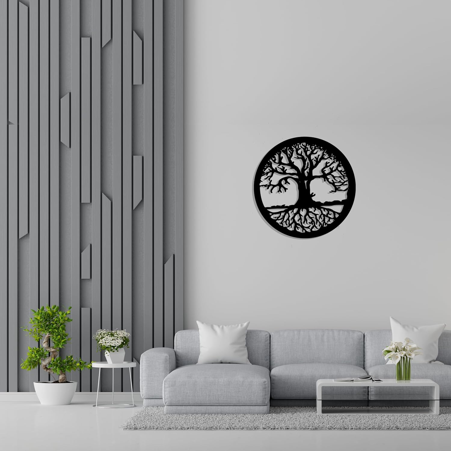Picture of Luxury Decor Tree of Life  Round Wall Decor Hanging Modern Art Powder Coated Finish | Home Decor Frames for Wall Ideal for Bedroom, Living Room, Bathroom, Balcony, & Gallery - Black(45.1 x 45.1 Cm) by Doob Cart Black