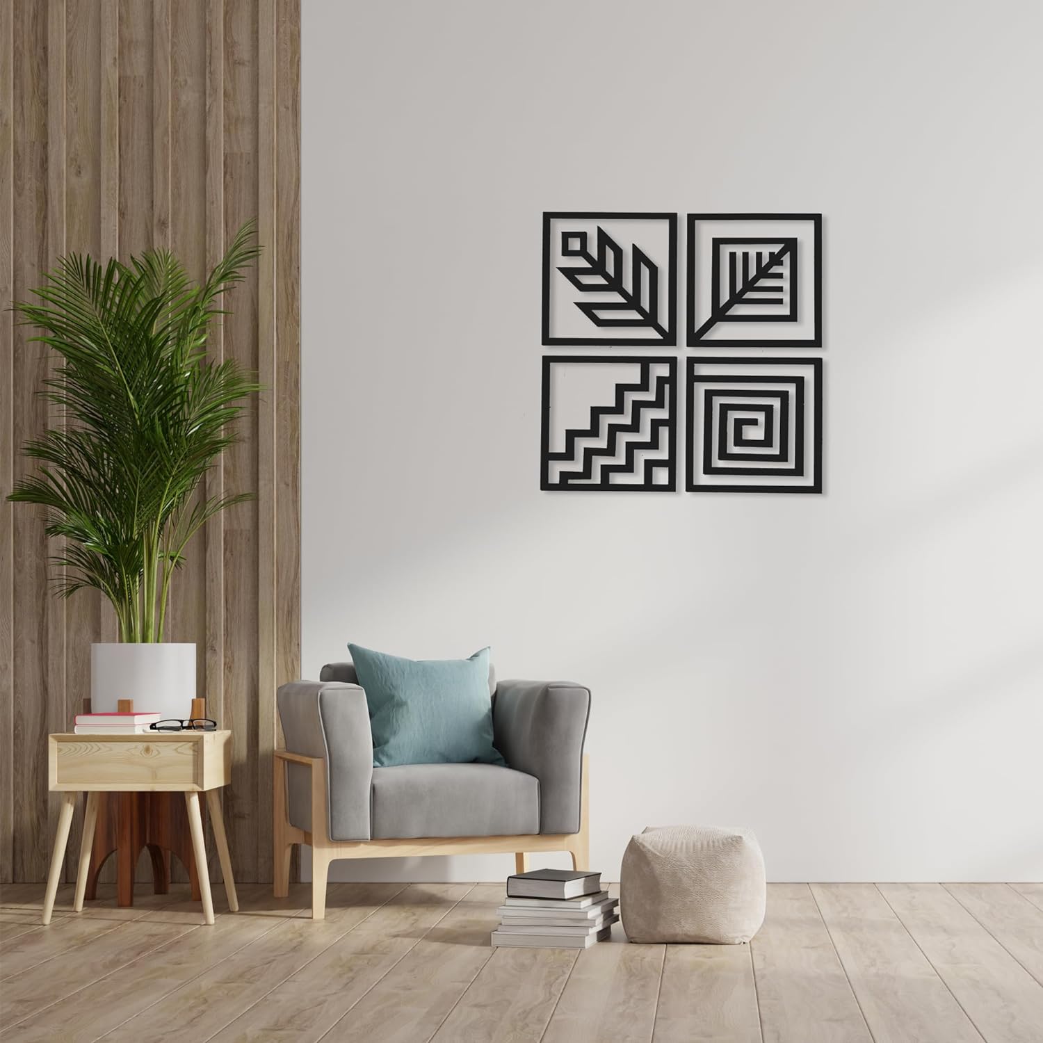 Picture of Luxury Decor Four Elements Wall Decor - Modern Art with Powder Coated Finish - Rust Resistant - Ideal for Bedroom, Living Room, Bathroom, Balcony, and Gallery - Black (61 X 60 Cm) by Doob Cart Black