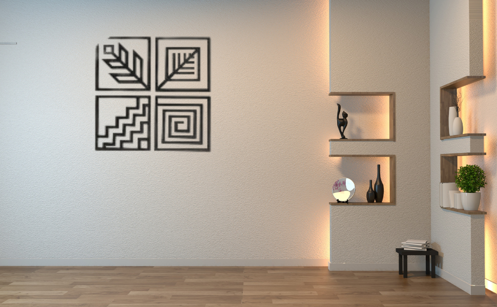 Picture of Luxury Decor Four Elements Wall Decor - Modern Art with Powder Coated Finish - Rust Resistant - Ideal for Bedroom, Living Room, Bathroom, Balcony, and Gallery - Black (61 X 60 Cm) by Doob Cart Black