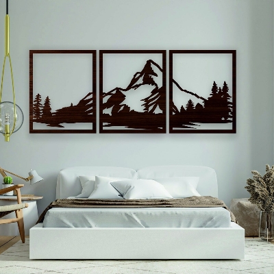 Picture of Mountain Wall Art Wood, Geometric Mountains, Mountain Wall Decor, Wood Wall Art Mountains, Wood Panel Wall Art, Modern Wood Wall Art Set ( Size - 90/30 cm ) by Doob Cart Black