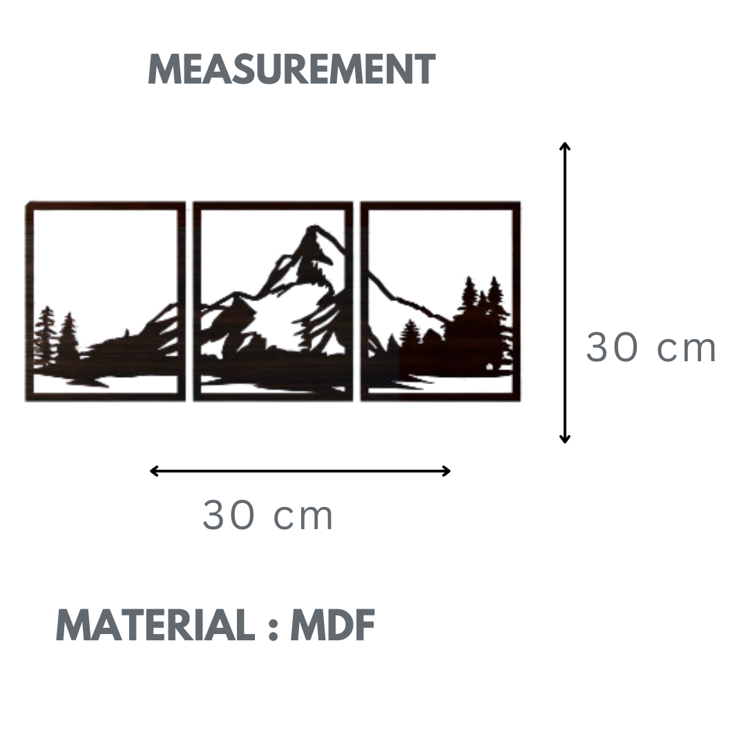 Picture of Mountain Wall Art Wood, Geometric Mountains, Mountain Wall Decor, Wood Wall Art Mountains, Wood Panel Wall Art, Modern Wood Wall Art Set ( Size - 90/30 cm ) by Doob Cart Black