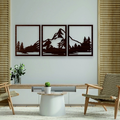 Picture of Mountain Wall Art Wood, Geometric Mountains, Mountain Wall Decor, Wood Wall Art Mountains, Wood Panel Wall Art, Modern Wood Wall Art Set ( Size - 90/30 cm ) by Doob Cart Black