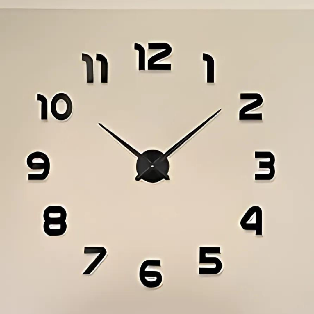 Picture of Large  number DIY Wall Clock , 3D Frameless Wall Clock with Mirror Number Stickers for Home Living Room Bedroom Office Decoration-Black and silver( 30*30 cm ) by Doob Cart