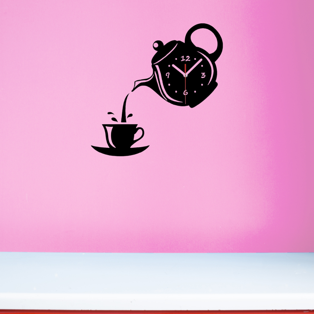 Picture of Ketly Design  Teapot Decoration Wall Clock wooden Wall Decoration Clock Living Room Dining Room Tea House Leisure Black Wall Clock ( size - 12 inch ) by Doob Cart Black