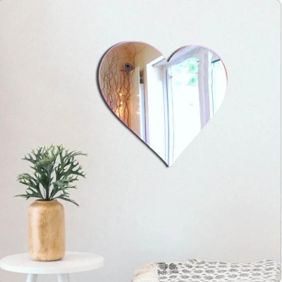 Picture of 1 pc Love  Heart-Shaped 3D Mirror Wall sticker  - Self-Adhesive Acrylic for Living Room, Bedroom, Bathroom Decor ( Size - 12 inch ) by Doob Cart Silver