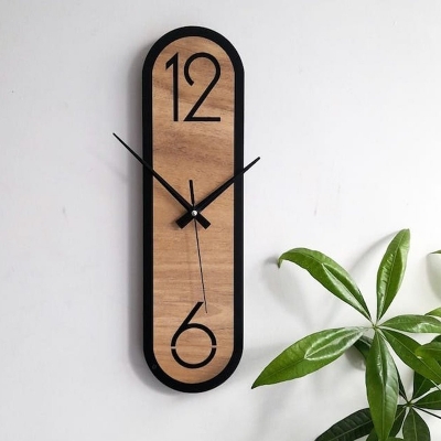 Picture of Analog Wooden Oval Decorative Wall Clock Black