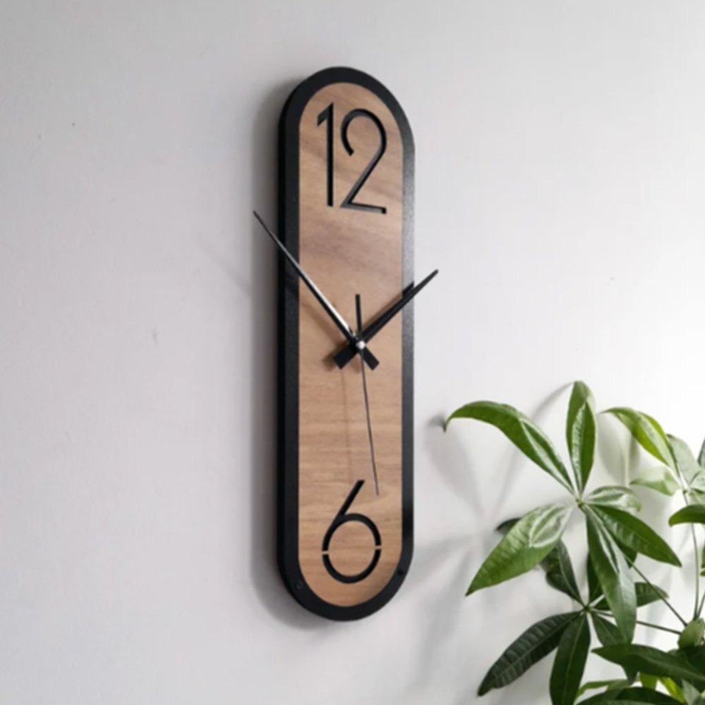 Picture of Analog Wooden Oval Decorative Wall Clock Black