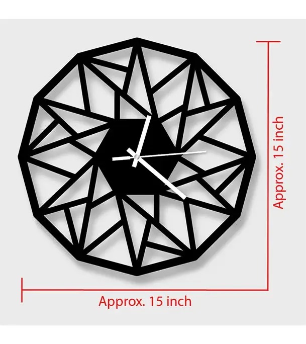 Picture of Geometric Design Wall Clock – Modern Stylish MDF Wall Decor for Home & Office Black