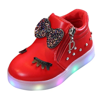 Picture of Kids Baby Infant Girls Crystal Bowknot LED Luminous Boots Sport Shoes Sneakers