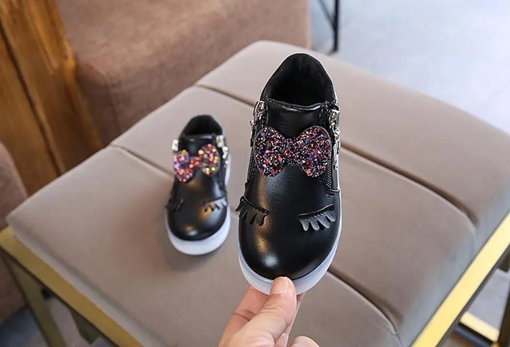 Picture of Kids Baby Infant Girls Crystal Bowknot LED Luminous Boots Sport Shoes Sneakers