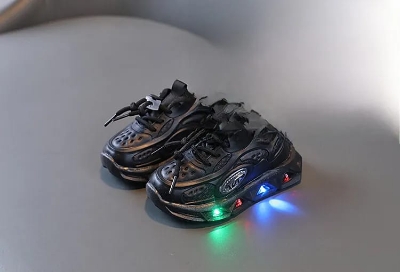 Picture of New fashion sports luminous shoes spring and autumn breathable casual shoes with lights children's lightweight soft bottom toddler shoes-Black