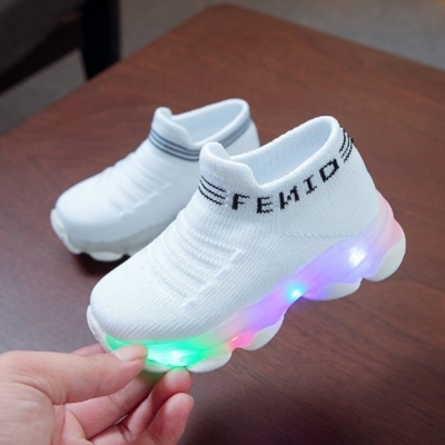 Picture of Kids Sneakers Children Baby Girls Boys Letter Mesh Led Luminous Socks Sport Run Sneakers Shoes Sapato Infantil Light Up Shoes