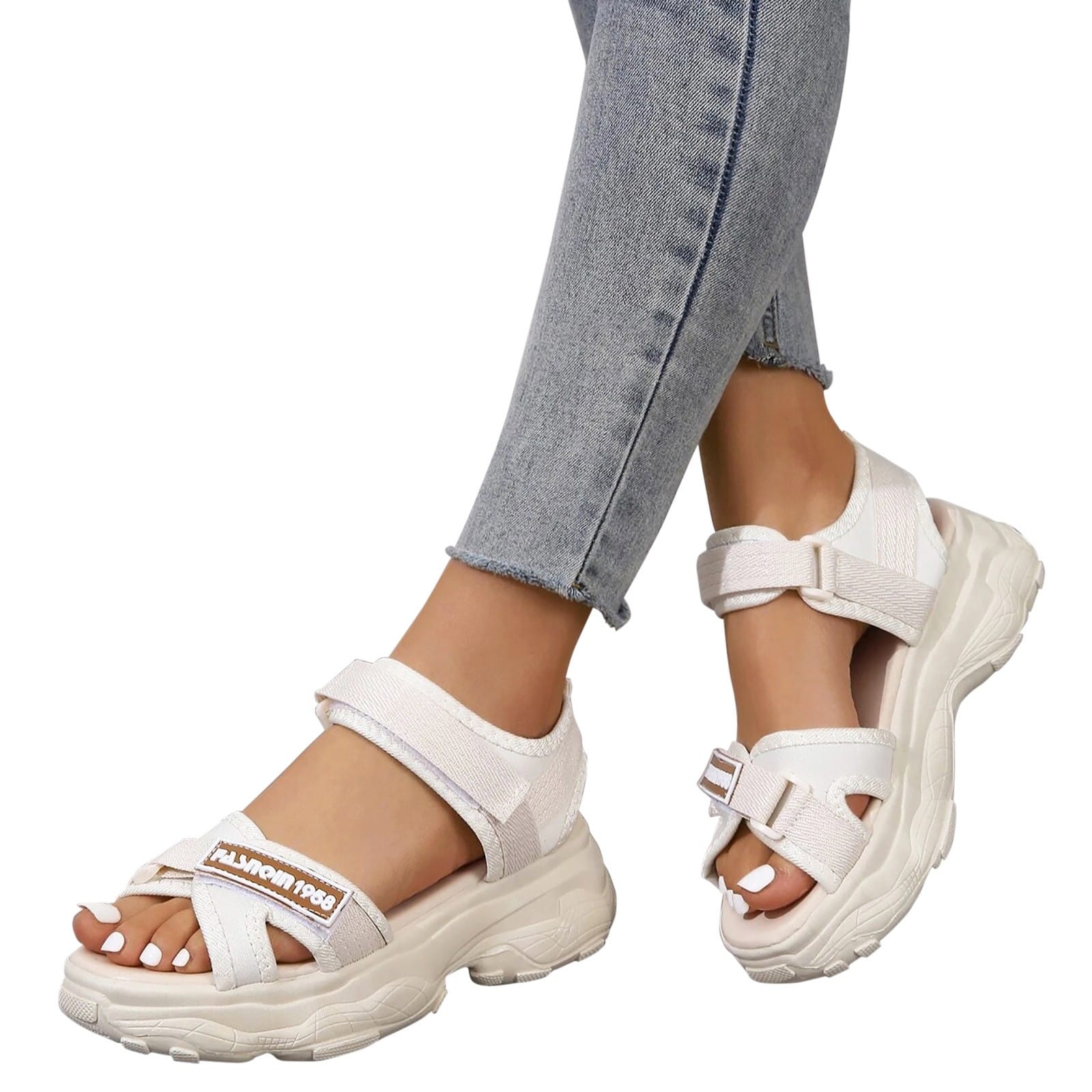 Picture of Sports Sandals Women's  Summer New Flat Student Korean-style All-match Thick Bottom Platform Cyber Celebrity Casual Beach Shoes-Black