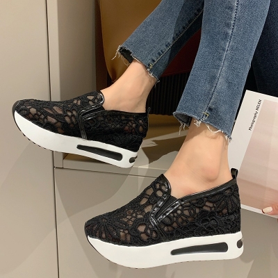 Picture of Trendy breathable lightweight fashion elegant drop shipping mesh upper thick sole sports casual shoes for ladies- Off White