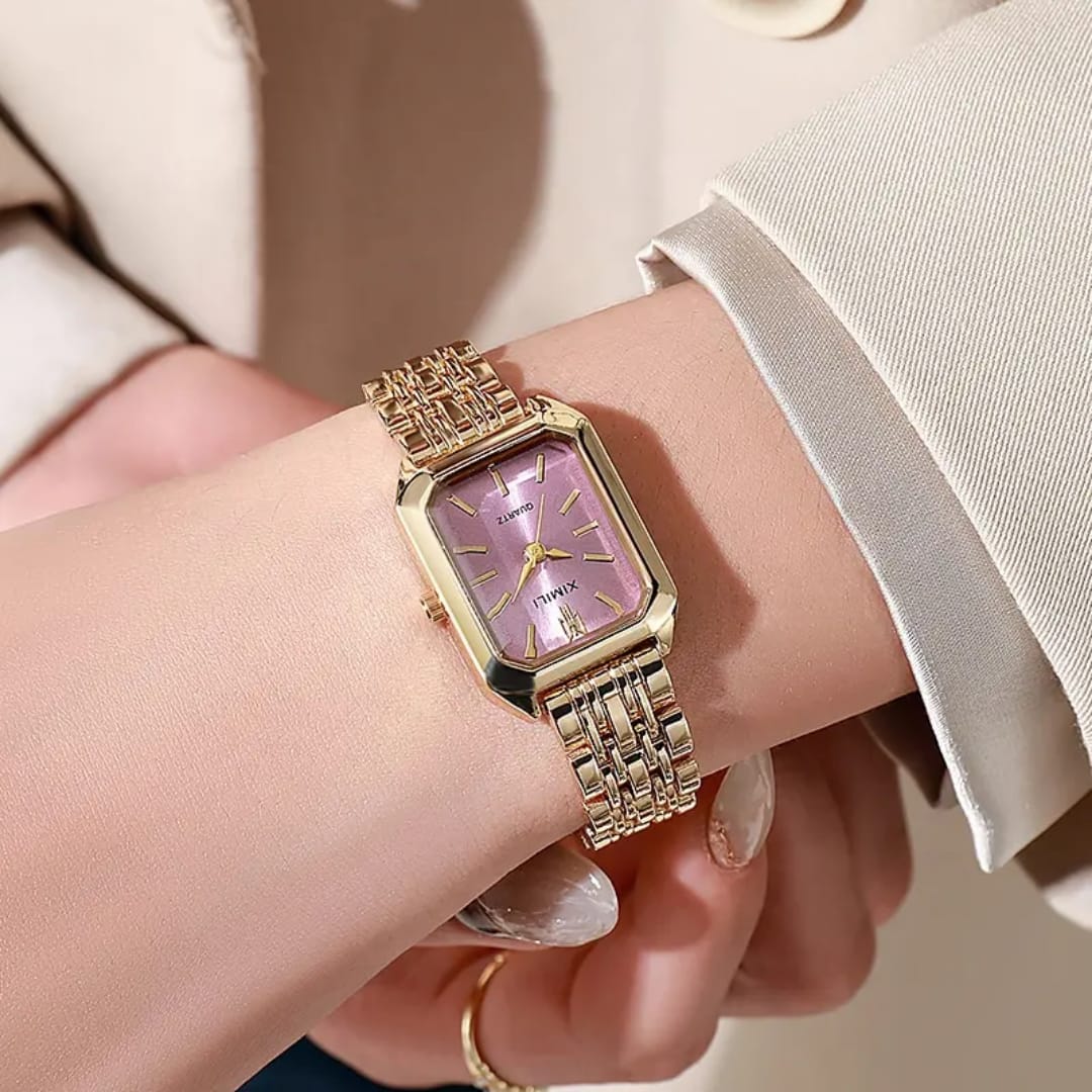 Picture of Gold luxury Women's Quartz watch stainless steel strap simple Square design