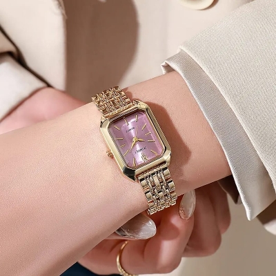 Picture of Gold luxury Women's Quartz watch stainless steel strap simple Square design