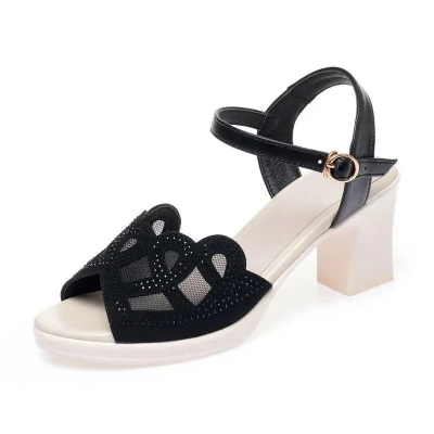 Picture of Women Fashion Sandals Crystal square Heels Cross Strap High Heel Sandals