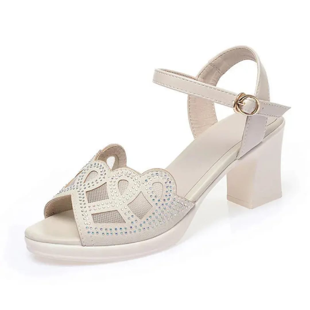 Picture of Women Fashion Sandals Crystal square Heels Cross Strap High Heel Sandals