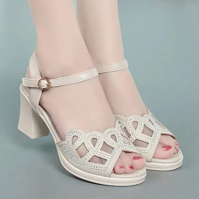 Picture of Women Fashion Sandals Crystal square Heels Cross Strap High Heel Sandals