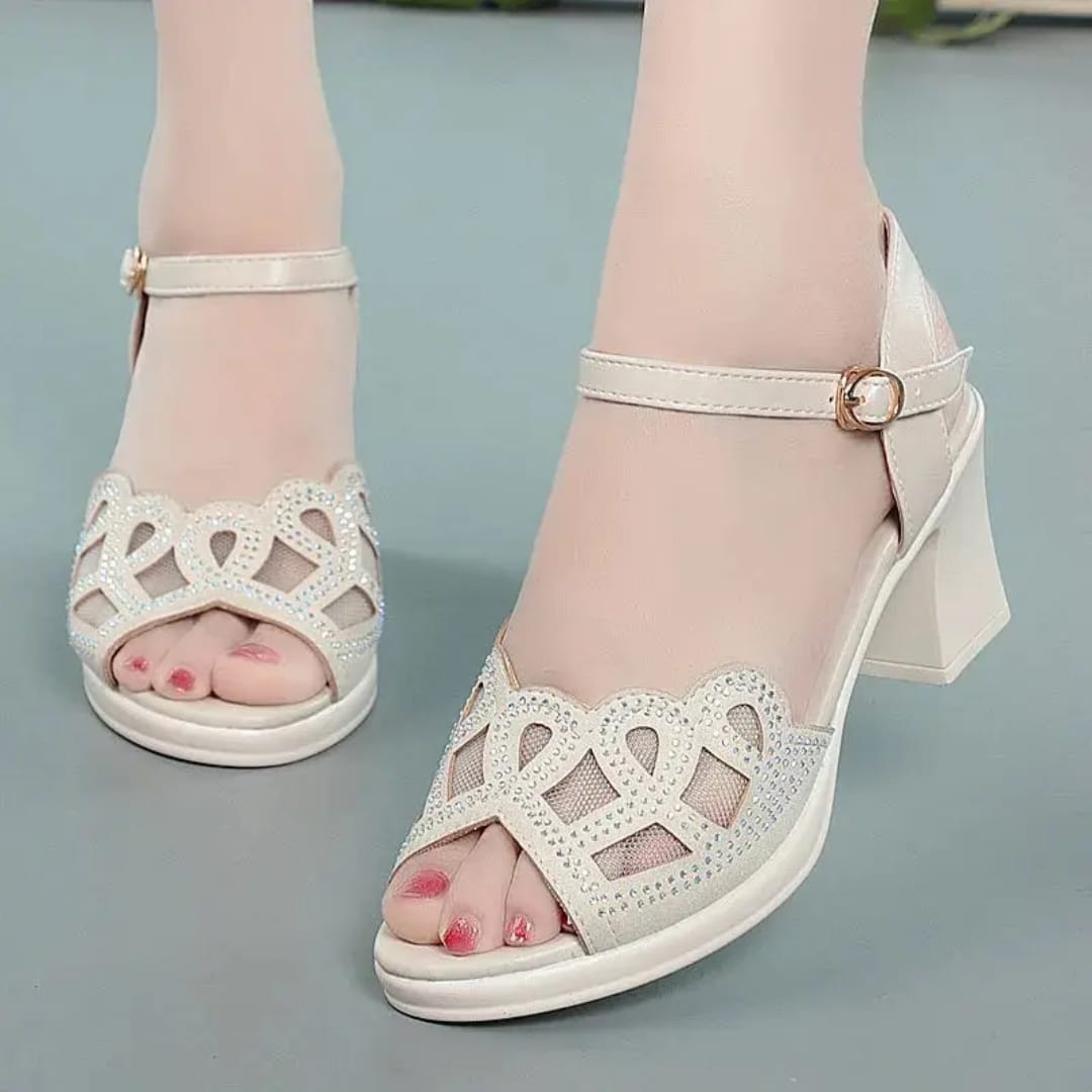Picture of Women Fashion Sandals Crystal square Heels Cross Strap High Heel Sandals