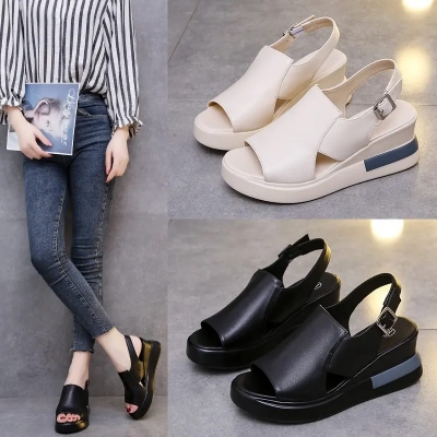 Picture of Women's Summer High-Heeled Wedge Sandals Open Toe Open Counter Type One-Button Platform Design High Top Plus Size Options