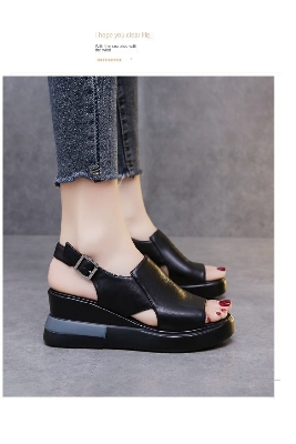 Picture of Women's Summer High-Heeled Wedge Sandals Open Toe Open Counter Type One-Button Platform Design High Top Plus Size Options