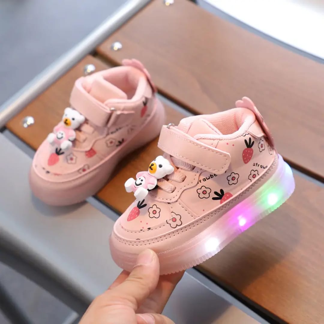 Picture of oft Bottom Board Pink Casual Sneakers Shoes Kids Led Shoes PU Material pink Kid Shoes for Girls and Boys Led Lights