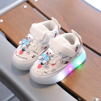 Picture of oft Bottom Board Pink Casual Sneakers Shoes Kids Led Shoes PU Material pink Kid Shoes for Girls and Boys Led Lights