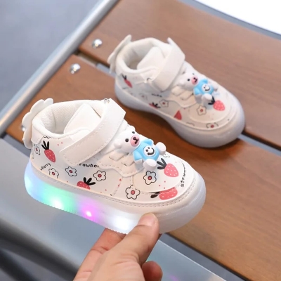 Picture of oft Bottom Board Pink Casual Sneakers Shoes Kids Led Shoes PU Material pink Kid Shoes for Girls and Boys Led Lights