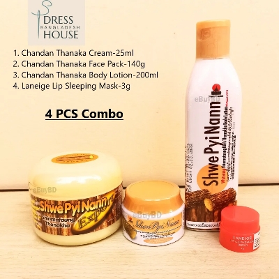 Picture of 4Pcs Chandan Thanaka Skin & Face Pack Combo Offer (Thanaka Cream,Thanaka Face Pack, Thanaka Body Lotion, Laneige Lip Sleeping Mask 3g ) Facial Pack 𝐌𝐚𝐝𝐞 𝐈𝐧 𝐌𝐲𝐚𝐧𝐦𝐚𝐫