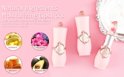 Picture of Crystal Jelly Flower Lipstick, 2 Pcs Flower Jelly Color Changing Lipstick Temperature Color Change Lip Balm Long Lasting Nutritious Moisturizer Lipstick PH Jelly Clear Lip Balm