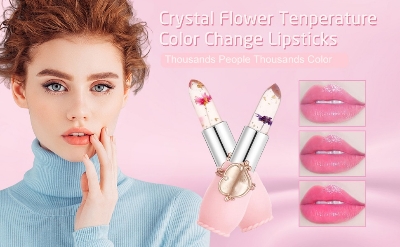 Picture of Crystal Jelly Flower Lipstick, 2 Pcs Flower Jelly Color Changing Lipstick Temperature Color Change Lip Balm Long Lasting Nutritious Moisturizer Lipstick PH Jelly Clear Lip Balm