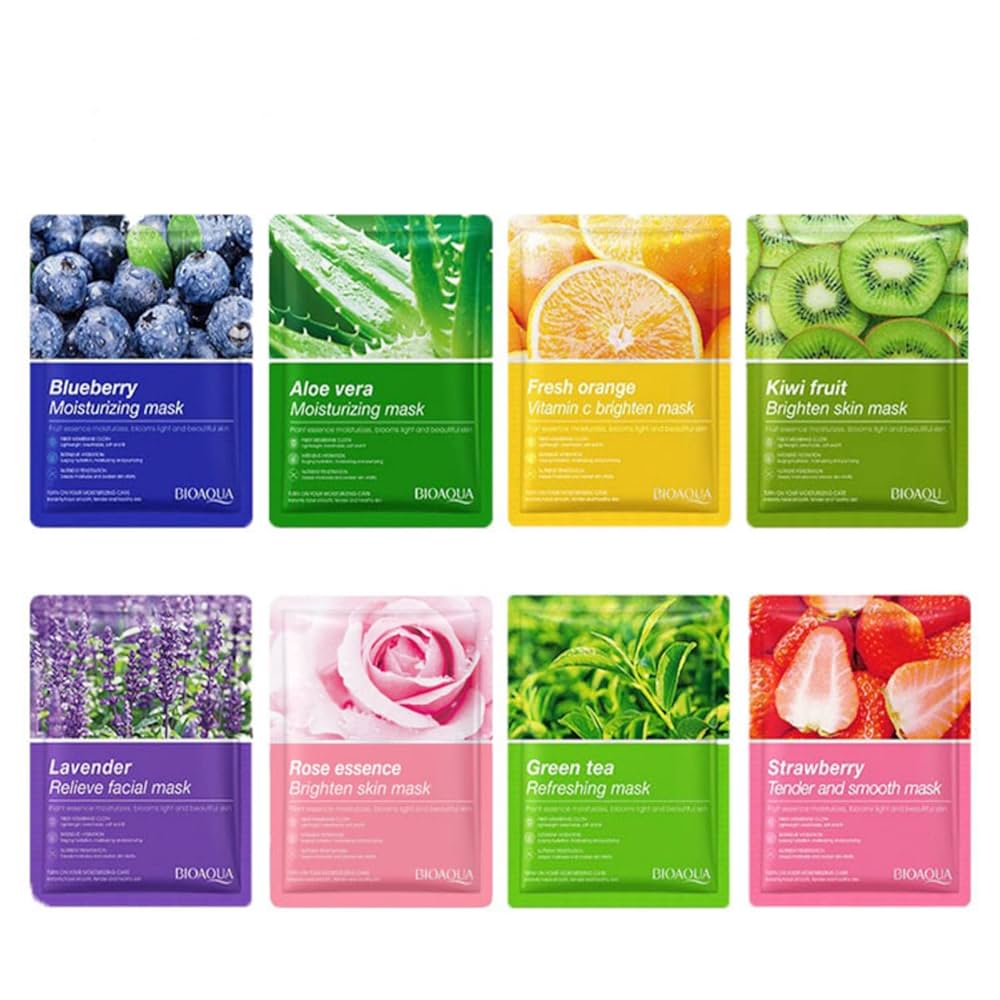 Picture of Bioaqua 8 Piece Set Plant Fruit Mask Hydrating Moisturizing Skin Color Skin Facial -25 G Each