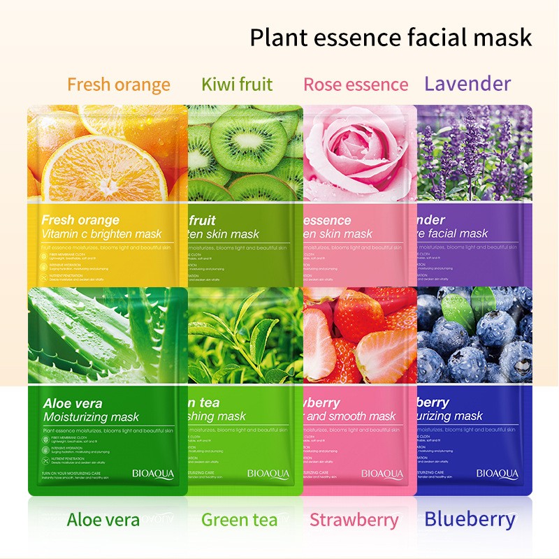 Picture of Bioaqua 8 Piece Set Plant Fruit Mask Hydrating Moisturizing Skin Color Skin Facial -25 G Each