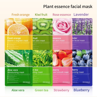 Picture of Bioaqua 8 Piece Set Plant Fruit Mask Hydrating Moisturizing Skin Color Skin Facial -25 G Each