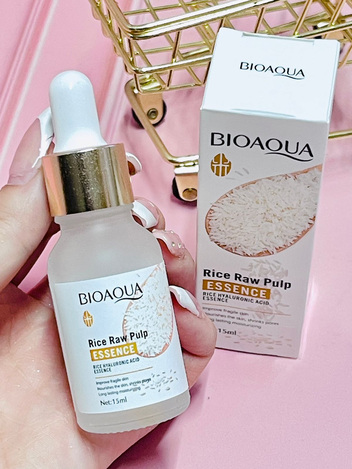 Picture of BIOAQUA Rice Raw Pulm Face Essence Hyaluronic Acid Shrink Pores Soften Moisturizing Facial Serum Skin 15ml .1pcs