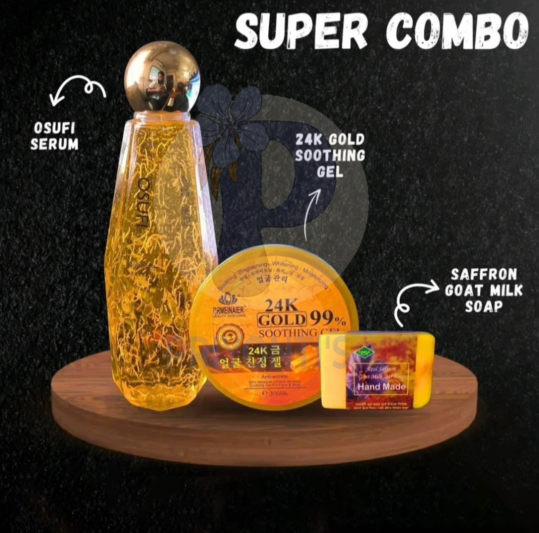 Picture of Osufi Super Skin Care Bundle [Osufi Serum + Gold Sooting Gel + Saffron Soap] combo 3pcs