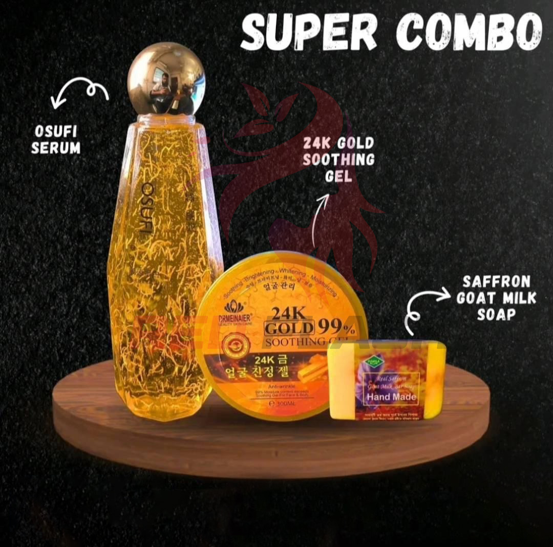 Picture of Osufi Super Skin Care Bundle [Osufi Serum + Gold Sooting Gel + Saffron Soap] combo 3pcs