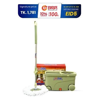 Picture of Proclean Premium Smart 360 Degrees Rotating Mop RM-9715 with Four-Wheel Gliding and Dual-Action Wet-Dry Cleaning System for Home and Office Floors, Multi-functional 360 Rotating Mop Hand-free Floor Mop Household Mop with Cleaning Bucket and 2 pcs Refills.