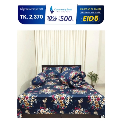 Picture of 5 Piece Premium Twill Cotton Comforter Set  (Blue Flora Print)