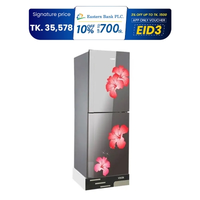 Picture of VISION Glass Door Refrigerator RE-238 Liter Mirror Jaba Flower Bottom Mount 