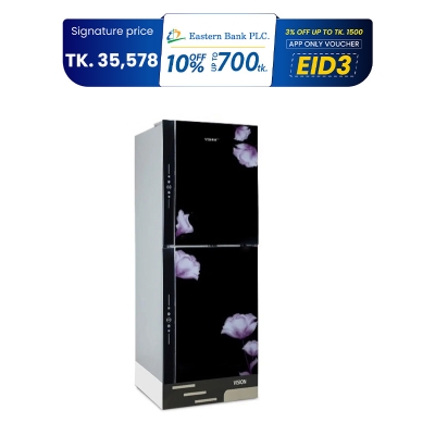 Picture of VISION Glass Door Refrigerator RE-240 Liter Mirror Purple Flower Top Mount