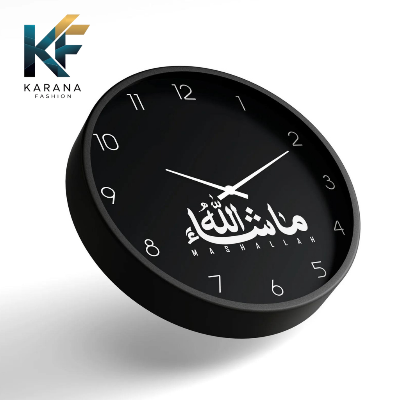 Picture of Karana Fashion (KW03) 12-Inch Mashallah Calligraphy Wall Clock - Premium Matte Black Islamic Home & Office Décor - Black